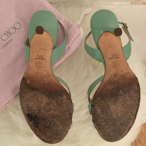 JIMMY CHOO PATENT LEATHER HIGH HEE SANDALS SZ 37.5 - Picture 6 of 8